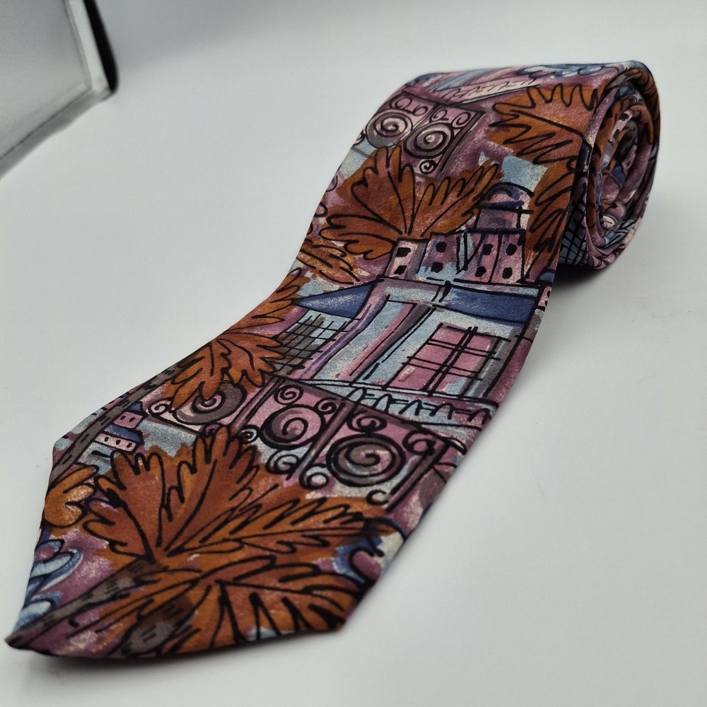 Cambridge Classics Neck Tie Silk‎ Abstract Cityscape Urban Meets Nature Theme